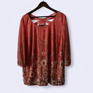 Sara Michelle Floral Blouse in Coral and Brown